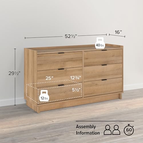Prepac Rustic Ridge Farmhouse 6-Drawer Double Dresser, Brown X6434