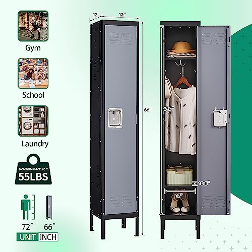 Letaya Metal Lockers 5 Doors 66" Tall Steel Storage Cabinet Gray G40479