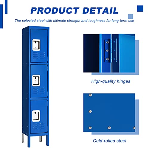 Bonusall Metal Locker 3-Tier Steel Storage Cabinet, 3 Doors Grey H746