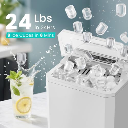 OLIXIS Nugget Ice Maker Machine, Countertop Portable with Basket and Scoop, White W12772