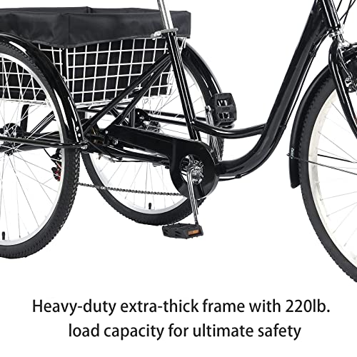 EMYJAY Adult Tricycle 24 Inch 3-Wheel Cruiser Bike with Large Basket M6284