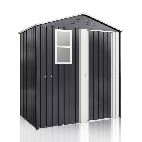 10x10 FT Outdoor Metal Storage Shed with Lockable Doors, Grey Q804763