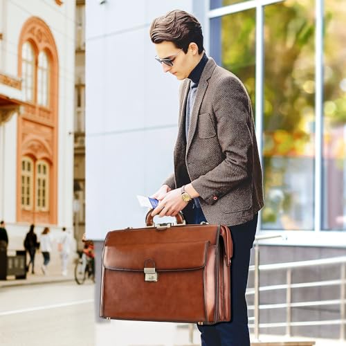 Banuce Vintage Leather Briefcase for Men with Lock 15.6 Inch Laptop Bag T785