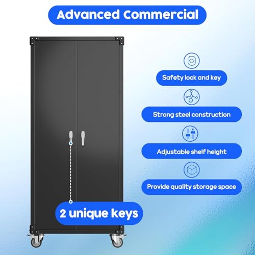 Aobabo 73''H Metal Garage Storage Cabinet with Wheels, Black S572804