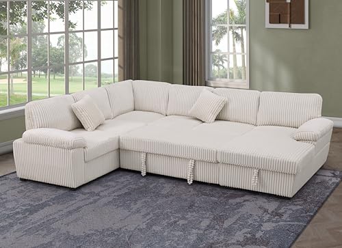 L-Shaped Pull Out Sleep Sofabed with Storage Chaise, Chenille Upholstered X30892