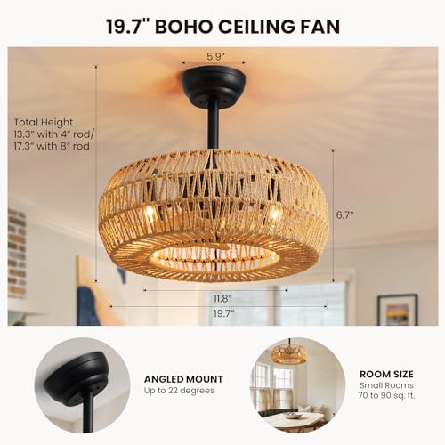 20" Farmhouse Caged Ceiling Fan with Lights and Remote Control R6163