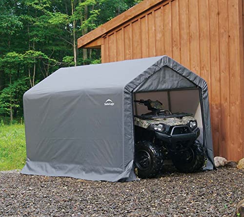 ShelterLogic 10 x 10 Shed-in-a-Box All Season Steel Round Roof Outdoor Storage Shed with Waterproof Cover, Grey S288