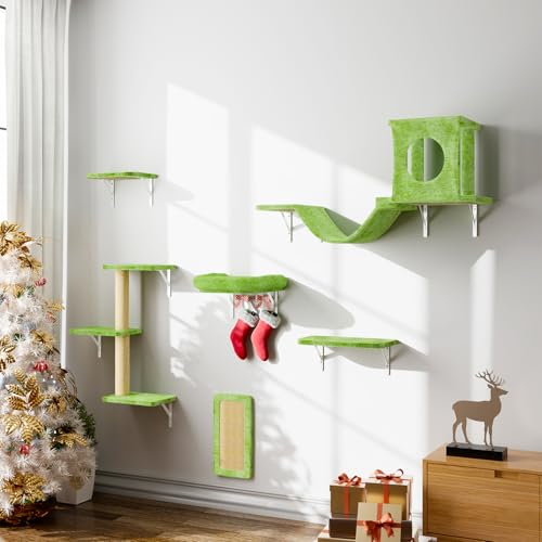 NUNU LAB Wall Mounted Cat Climber Set with House, Tunnel, Scratcher, Black M305