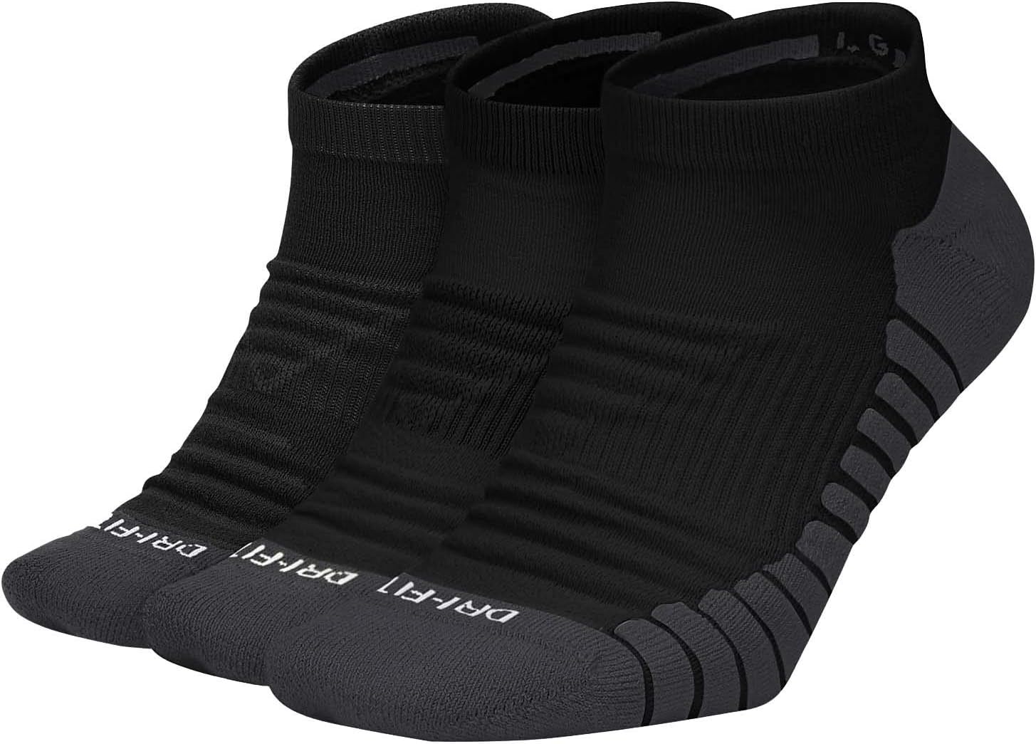 Nike Dry Cushion No-Show Training Socks (3 Pair) (Black, Large)