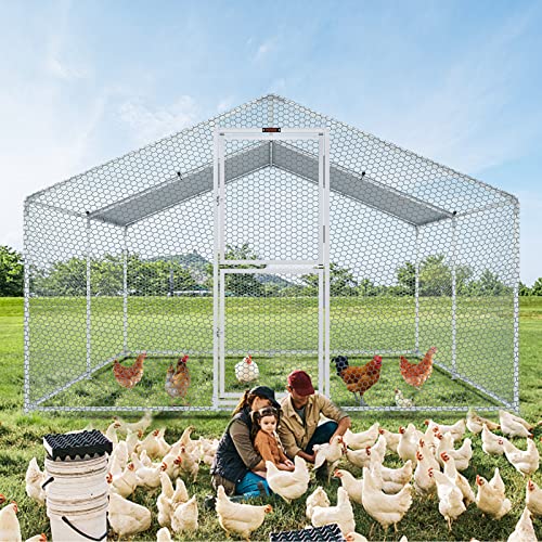 VEVOR Large Metal Chicken Coop with Run, Walk-in Outdoor Poultry Pen W388