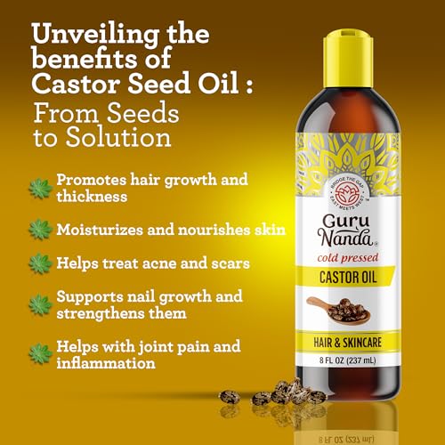 GuruNanda Castor Oil 8 Fl oz, 100% Pure, Cold Pressed & Hexane-Free V2000