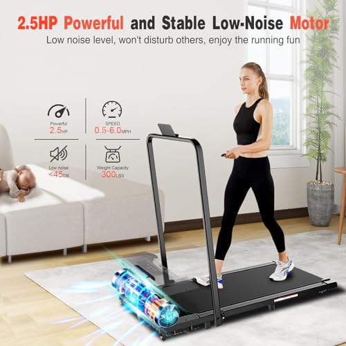 2 in 1 Walking Pad Treadmill with Handle Bar, 2.5HP Portable Folding for Home Office Z802