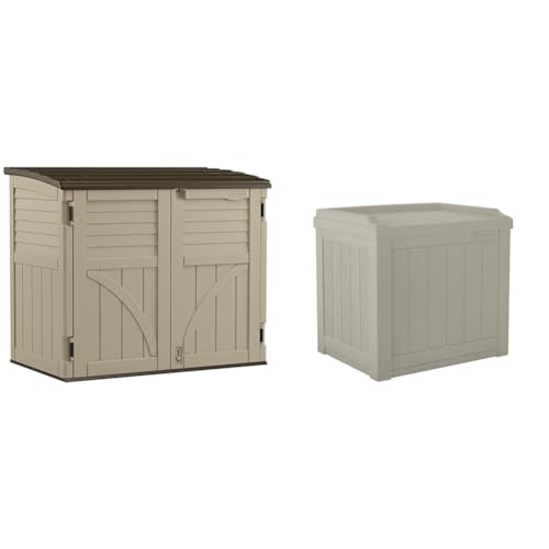 Suncast Horizontal Shed, Compact Outdoor Storage, 34 Cu. Ft., Sand & Slate Q165