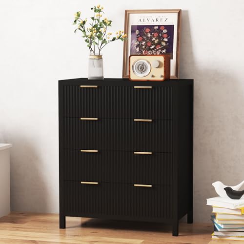 Fluted 5 Drawers Dresser for Bedroom, Wooden Tall Storage, Walnut L1075