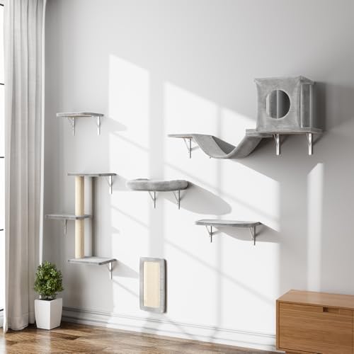 NUNU LAB Wall Mounted Cat Climber Set with House, Tunnel, Scratcher, Black M305