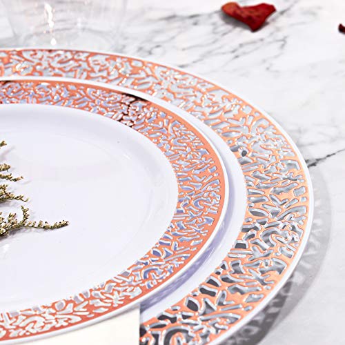 bUCLA 300PCS Gold Disposable Dinnerware Set - White and Gold Plastic Plates for Party S185