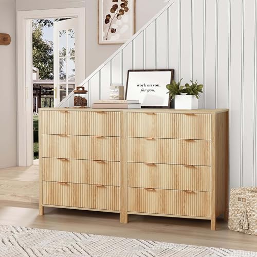Fluted 5 Drawers Dresser for Bedroom, Wooden Tall Storage, Walnut L1075