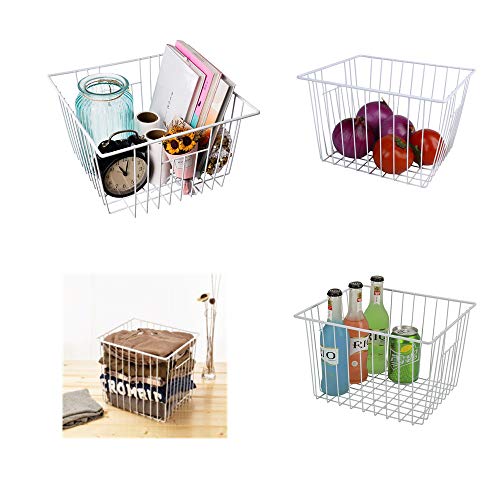 16" Upright Freezer Organizer Baskets, Wire Storage Bins, White, Set of 6 V556519