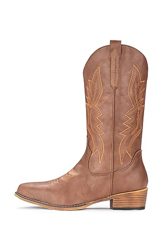 IUV Cowboy Boots for Women Western Cowgirl Pull On Pointy Toe Mid Calf W8288