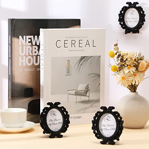 Vicenpal 20 Pieces Vintage Resin Picture Frames Antique Photo Frame Baroque Oval Mini Frame Table Top Display Black K3894