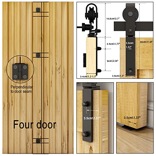 14FT Bi-Folding Sliding Barn Door Hardware Kit for 4 Doors, Black Z9314