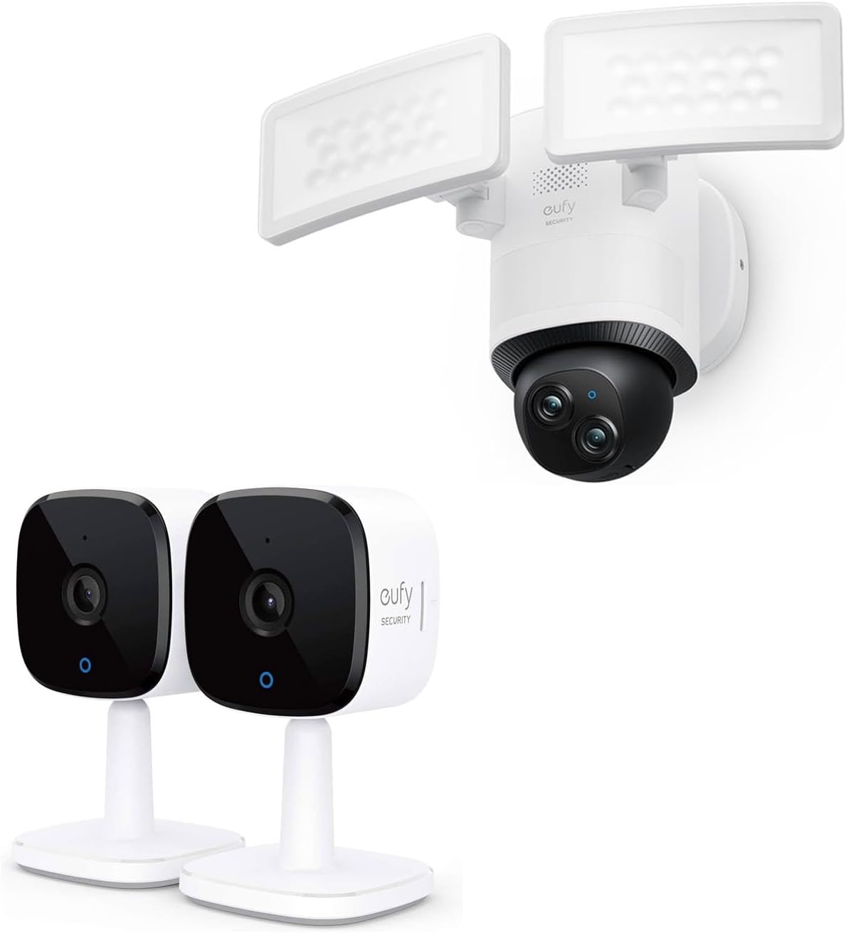 eufy Security Indoor Cam C120 2-Cam Kit, 2K Security Indoor Camera Floodlight Camera E340 Wired, 360° Pan and Tilt