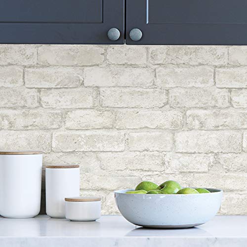 InHome NHS3709 Denver Brick Peel Stick Wallpaper, White T848303