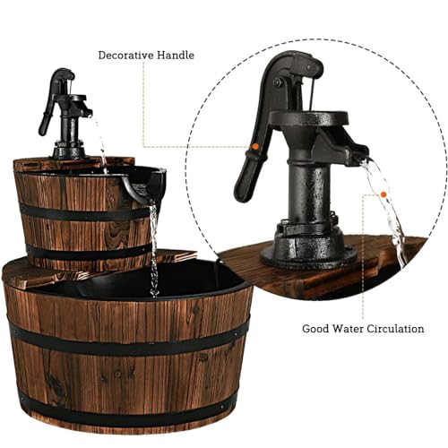 Giantex 2-Tier Barrel Waterfall Fountain Outdoor with Electric Pump I27953