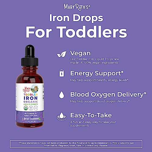 MaryRuth Organics Liquid Iron Supplement for Toddlers 1-3, Sugar Free, 2 Fl Oz L821
