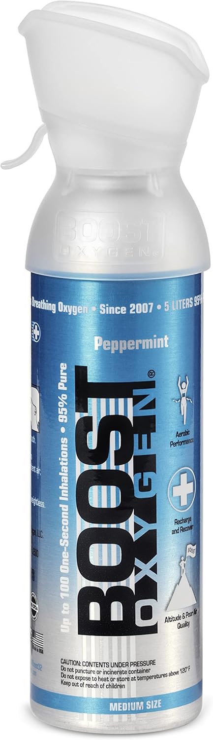Boost Oxygen Supplemental Oxygen to Go | All-Natural Respiratory Support for Health, Wellness, Performance, Recovery and Altitude (5 Liter Canister, 1 Pack, Peppermint)