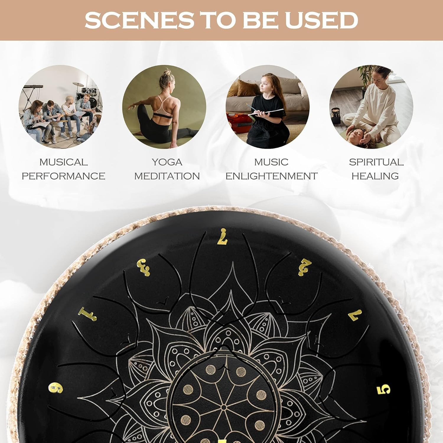 Lexington Steel Tongue Drum Kit 13 Notes 12 Inch C Major with Lotus Pattern, Black R100928