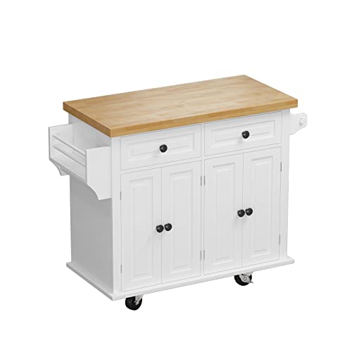Kitchen Island Cart on Wheels with Wood Top and Drop Leaf Breakfast Bar M7732