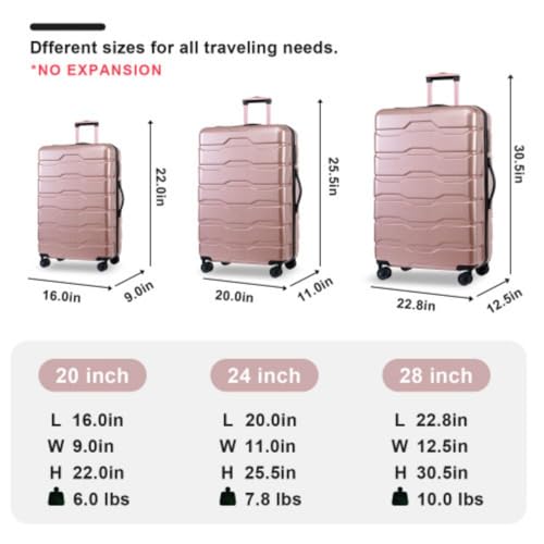Women Luggage Sets Hard Shell Suitcase 3 Piece Purple with TSA Lock Q593797