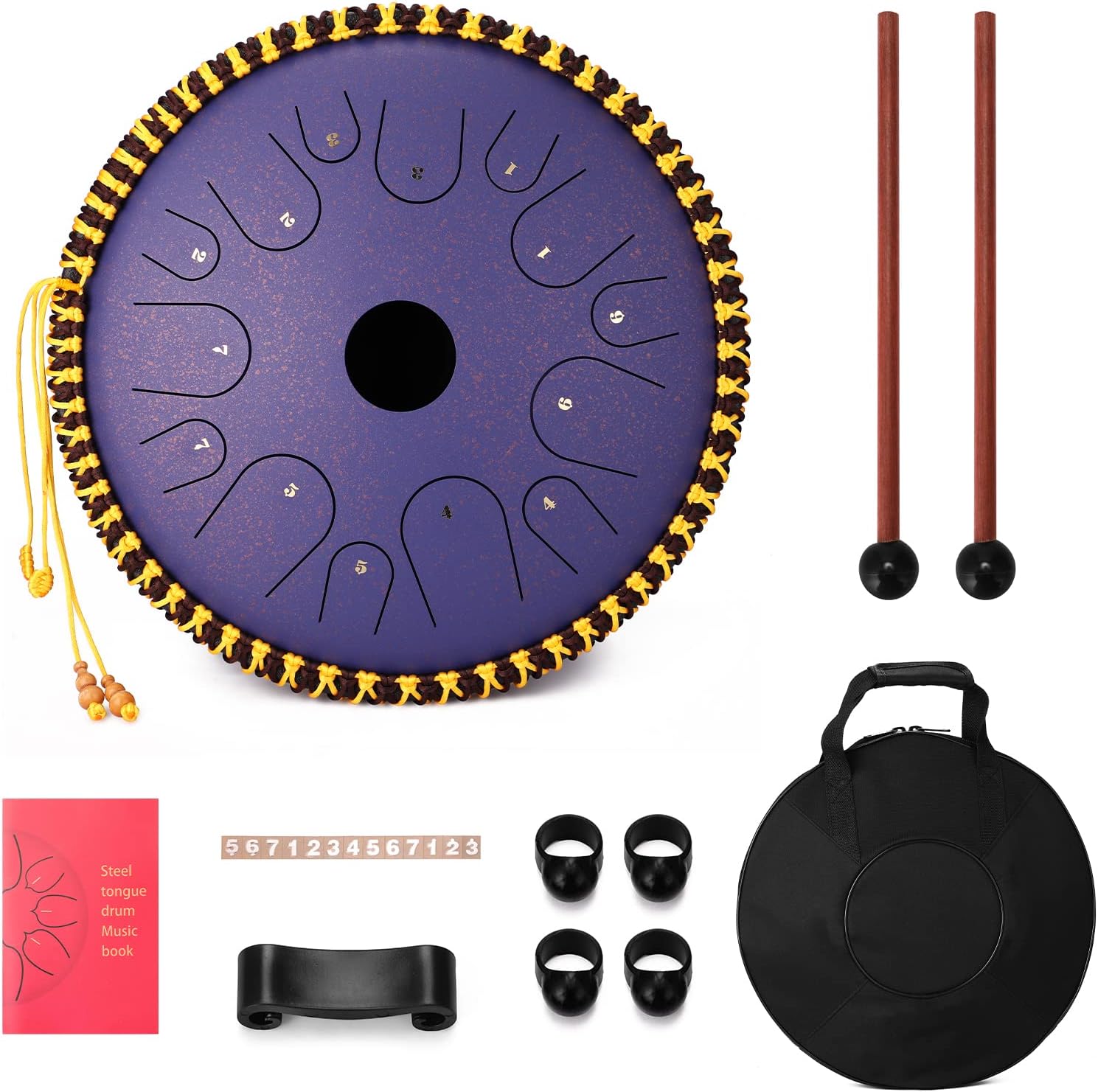14 inch 14-Tone Carbon Steel Tongue Drum C-Key Hand Pan Drums with Drumsticks Percussion Musical Instruments