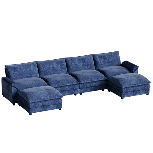 Homall 119" Modular Sectional Sofa with Reversible Ottoman, Light Grey V97154