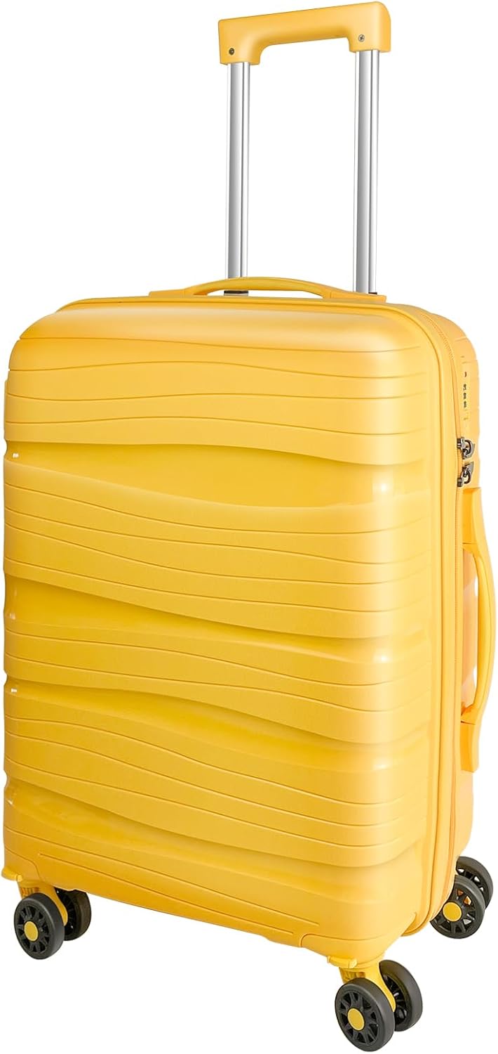 Carry-On Luggage 20-Inch, Lightweight Suitcase, Tie Rod Extension, Detachable Wheels, Airline-Approved Suitcase for Travel & Business, Yellow