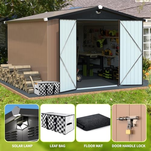 Metal Storage Shed 10x12 Outdoor Building with Lockable Doors T60989