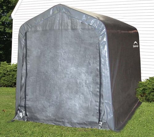 ShelterLogic 10 x 10 Shed-in-a-Box All Season Steel Round Roof Outdoor Storage Shed with Waterproof Cover, Grey S288