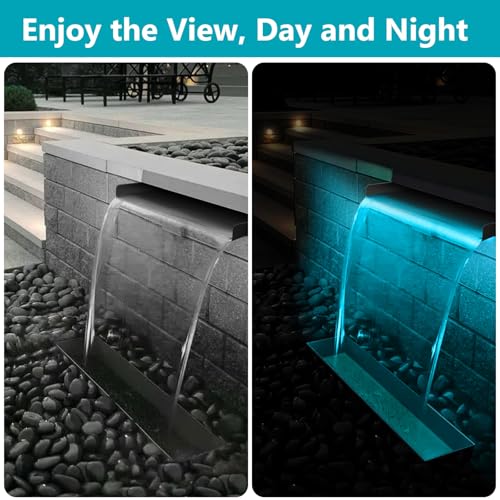 Pond Waterfall Kit with LED Lights, 12 Inch Stainless Steel Spillway, 880GPH Pump O35083