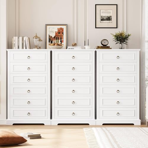 HOSTACK 6 Drawer Dresser for Bedroom, Tall Modern Farmhouse Chest, Dark Brown H747285