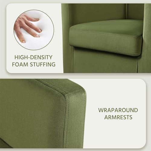 Yaheetech Velvet Accent Chair, Modern Upholstered Barrel Chair, Olive Green J55628