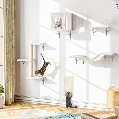 NUNU LAB Wall Mounted Cat Climber Set with House, Tunnel, Scratcher, Black M305
