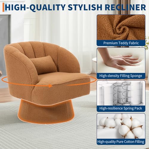 GarveeHome Modern Swivel Barrel Accent Chair, Teddy Fabric Upholstered Armchair, Black W334223