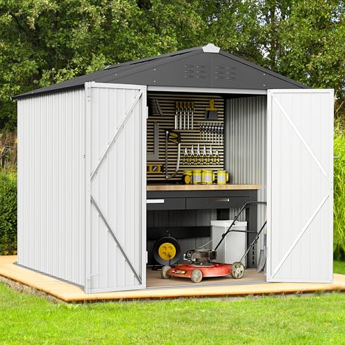 Greesum Outdoor Storage Shed 6 x 8 ft Metal Garden Utility Tool Shed with Lock, Brown U409