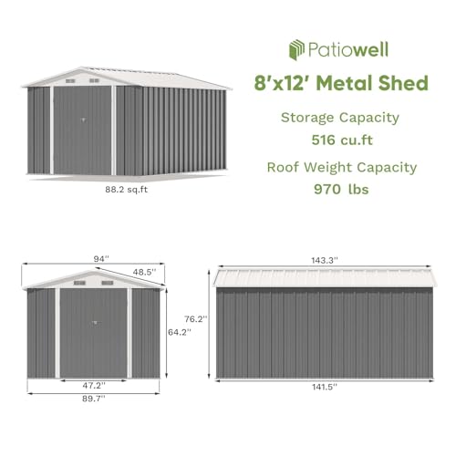 Patiowell 3 x 3 FT Outdoor Storage Shed with Sloping Roof, Grey F27529