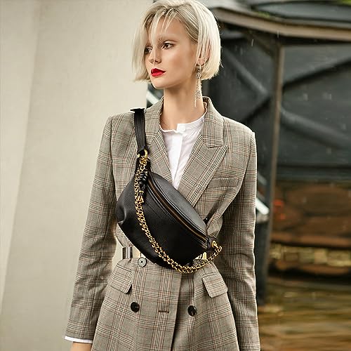 Genuine Leather Waist Pack for Women with Chain Straps H703