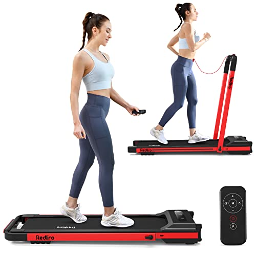 REDLIRO Under Desk Treadmill, 2 in 1 Motorized Portable Foldable Treadmill Compact Fold Up Walking Pad, Sturdy Folding Treadmill for Small Space with Remote Control, LED Display for Home & Office Use