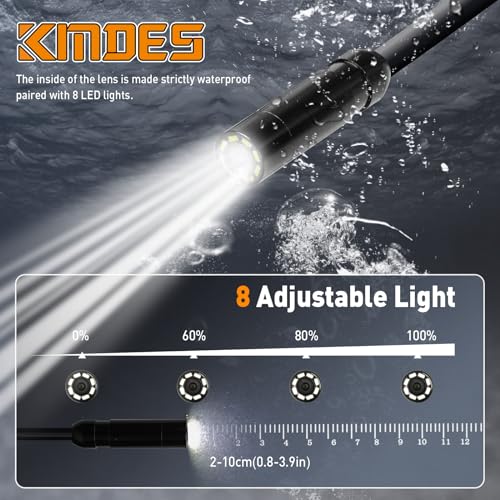 Industrial Borescope Camera 1080P HD with 8 LED Lights, 16.4FT Semi-Rigid Cord T345