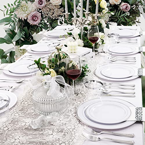bUCLA 300PCS Gold Disposable Dinnerware Set - White and Gold Plastic Plates for Party S185