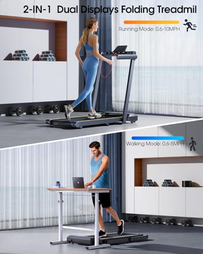 2 in 1 Folding Treadmill with Dual LED Display, App & Bluetooth Speaker E606